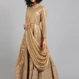 wishful W Gold Cotton Paisley Printed A Line Kurta-picture-37