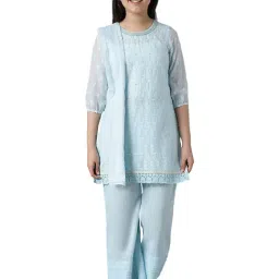 Aurelia Kids Light Blue Embroidered Kurta with Palazzos & Dupatta-image-33
