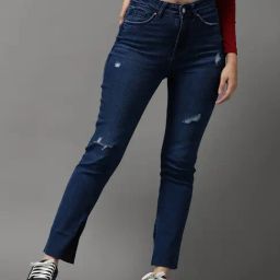 SHOWOFF High-Rise Blue Mildly Distressed Jeans-image-27
