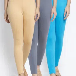 Gracit Grey & Skin Mid Rise Leggings - Pack Of 3-image-41