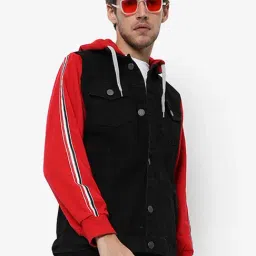 Campus Sutra Red & Black Cotton Regular Fit Colour Block Jacket-18