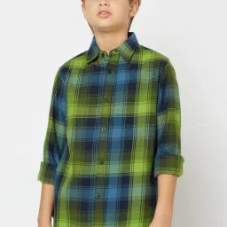 GAS Boys Blue & Green Cotton Chequered Full Sleeves Shirt-image-20
