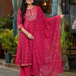 Juniper Floral Printed Panelled Georgette A-Line Kurta With Palazzo & Dupatta-picture-5