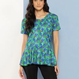 Aarika Green Nylon Printed Short Sleeves Swimsuit-image-85
