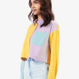 The Souled Store Multicolor Color-Block Crop Shirt image 3