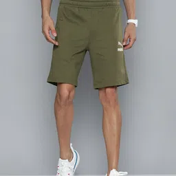 Puma Men Olive Brand Logo Printed Slim Fit Sports Shorts-image-67