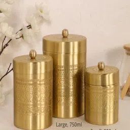 Peepul Tree Brass Storage Jar/Container with Lid for Tea, Sugar and Spice| Small, Medium & Large image 3