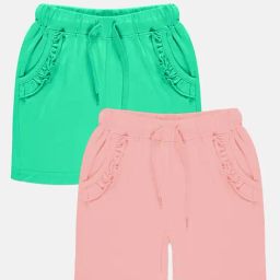 Kiddopanti Kids Green & Pink Solid Shorts (Pack Of 2)-image-29