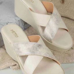 Metro Women's Off White Cross Strap Wedges-image-95