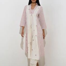 Utsa by Westside Off-White Striped A-Line Cotton-Blend Kurta-image-7