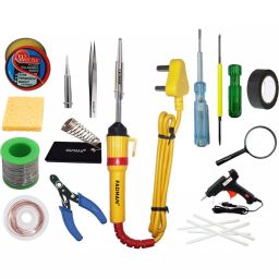 Fadman Beginner Basic 15 In 1 Soldering Iron Kit Copper, Iron & Nickle Corded 25 W with Solder Wire, Cutter, Tester, Hardware Tape-45