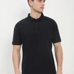 SHOW OFF Navy Blue Cotton Slim Fit Solid Polo T-Shirt-image-67