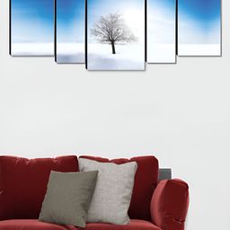 Aura White & Blue 5 Pieces Tree Printed Wooden Wall Paintings-image-62