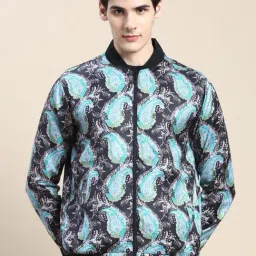 SHOWOFF Black Nylon Slim Fit Printed Jacket-image-75
