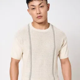 People By Pantaloons Off White Cotton Slim Fit Texture T-Shirt-picture-26