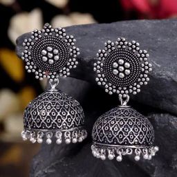 Saraf RS Jewellery Silver Oxidised Dome Shaped Jhumka Earrings-31
