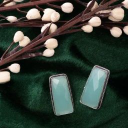 Saraf RS Jewellery Silver Aqua Turquoise Stone Studs Earrings-image-22