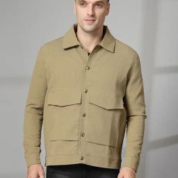 Chkokko Khaki Relaxed Fit Solid Jackets-picture-32