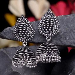 Saraf RS Jewellery Oxidised Silver Shaped Jhumka Earrings-40