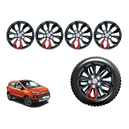 Auto Pearl Blk13_R Press Type Car Wheel Cover with Retention Ring 381 mm(15 Inch) Glossy Black, Red for Ford Ecosport 1.0 Ecoboost Trend Plus (Set of 4)-image-50