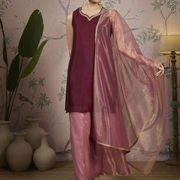 House of Pataudi Straight Kurta & Palazzos With Dupatta-picture-13