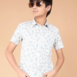 Crimsoune Club Boys Classic Fit Spread Collar Floral Printed Cotton Casual Shirt-picture-30