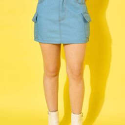 DIMPY GARMENTS Women Denim High Waist Cargo Mini Skirt-image-98