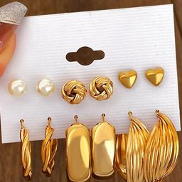 DressBerry Set Of 6 Gold-Plated Perals Studded Circular Half Hoop Earrings-17