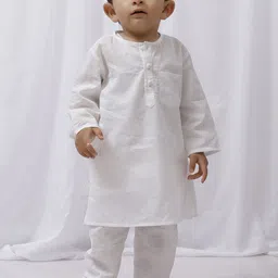 TJORI Boys Round Neck Straight Pure Cotton Kurti With Pyjamas-image-32