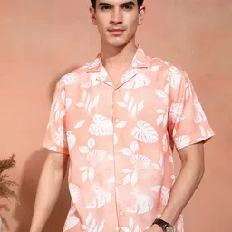 Here&now Men Classic Fit Floral Printed Cuban Collar Casual Shirt-picture-46