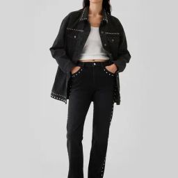Gap Black Cotton Embellished Long Sleeves Oversized Denim Jacket-image-18