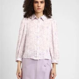 Forever 21 White & Lavender Printed Shirt-image-83