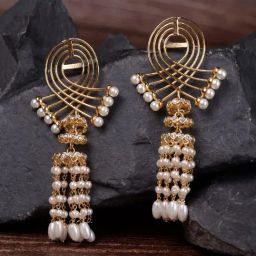 Saraf RS Jewellery Gold Plated Pearl Beaded Chandelier Jhumka Earrings-image-12