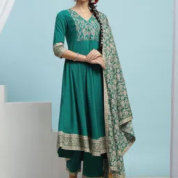 Khushal K Women Floral Printed Regular Kurta with Palazzos & With Dupatta-17