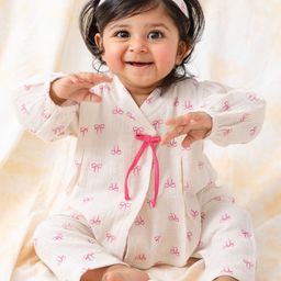 Tiber Taber Boys Bow Printed Pure Cotton Jhabla Set-46