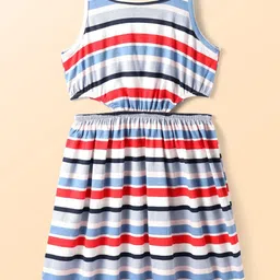 Tiara Striped Tie-Up Neck Fit & Flare Dress-image-30