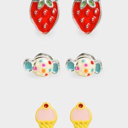 MiArcus Girls Set Of 3 Strawberry, Candy & Ice Cream Shaped Studs Earrings-26