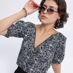 DressBerry Monochrome Magic Above the Keyboard Shirt-Style Top-55