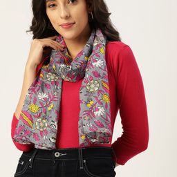 DressBerry Women Grey & Pink Floral Printed Stole-image-25