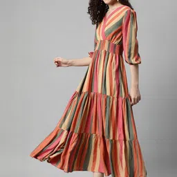 Jash Creation designer Printed V-Neck Tiered Long Dress Flared Maxi Dress for Women-picture-9