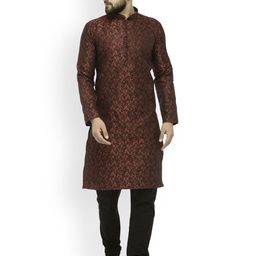 Jompers Men Maroon & Black Self Design Kurta with Churidar-image-52