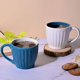 Storepedia White & Blue 2 Pieces Textured Ceramic Matte Cups 150ml Each-15