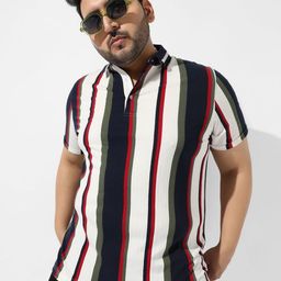 Instafab Plus Men Striped Polo Collar Cotton Relaxed Fit Plus Size T-shirt-picture-12