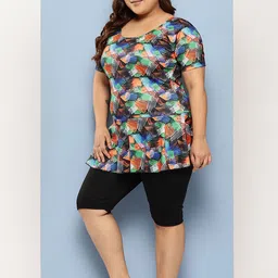 BAESD Plus Size Abstract Printed Swimwear With Cap image 4