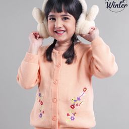 Babyoye Knit Full Sleeves Floral Embroidery Sweater - Peach-image-61
