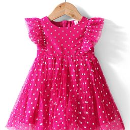 Babyhug Sleeveless Party Frock Polka Dots Foil Printed - Pink-picture-15