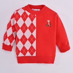 Kookie Kids Full Sleeves Sweater Intarsia Design- Red-image-101