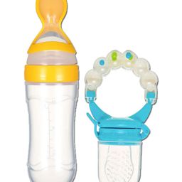 Joy Buzz Baby Squeezy Food Feeder Bottle & Rattle Fruit Nibbler Pack Of 2 - Multicolor-16