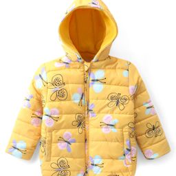 Babyhug Woven Full Sleeves Front Open Padded Hooded Jacket with Butterfly Print - Yellow-image-51