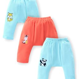 Babyhug Cotton Knit Anti-Microbial Ankle Length Diaper Pants with Animal Print Pack of 3 - Blue & Red-image-87